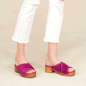 M. Gemi The Mariella Suede Wooden Strappy Clogs Size 6.5